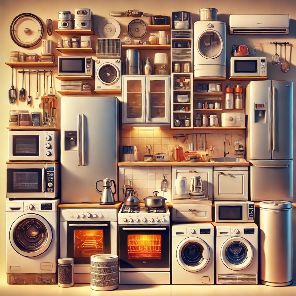 DALL·E 2025-11-30 03 - A visually rich, semi-realistic illustration showcasing a wide variety of household appliances that consume the most electricity Include diverse devi
