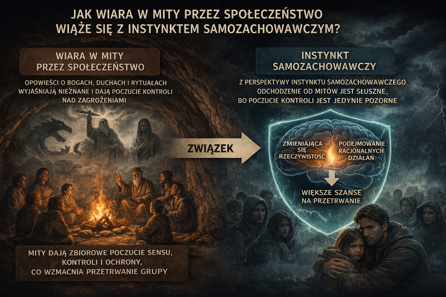 Jak wiara w mity przez społeczeństwo wiąże się z instynktem samozachowawczym?